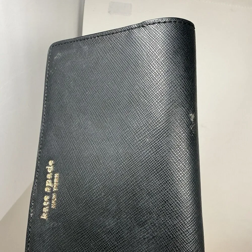 Kate Spade New York Black Wallet w/ Snap & Zip Pocket, Folding, Logo, Cards 4x8”